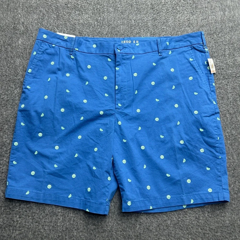 Izod Mens Shorts Harborside Limes Blue Cotton Classic Fit 42x9.5 Resort‎ Cruise